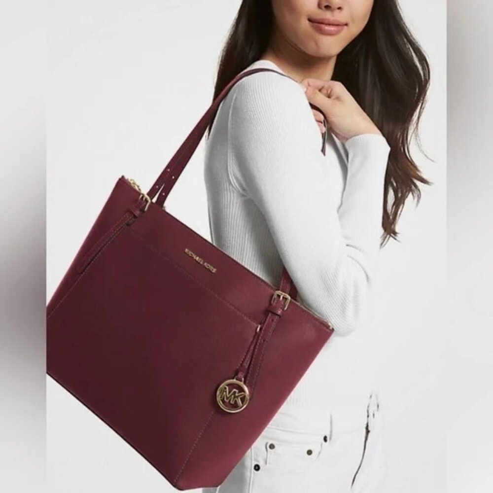 Michael Kors Burgundy Tote Bag with Gold Hardware